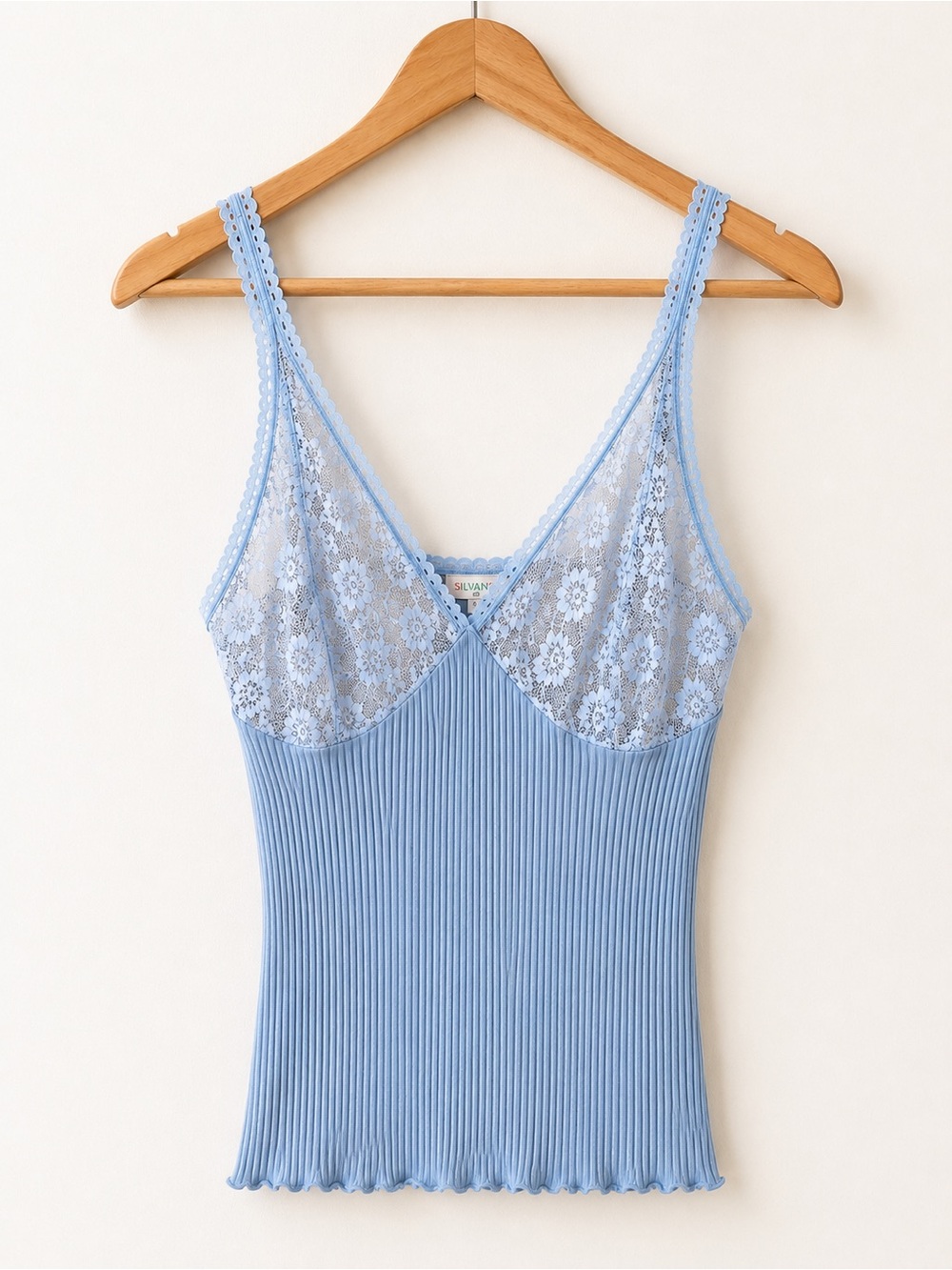 Silvan Powder Blue Lace Ribbed Cami Tank Size S NWT True Lies Wardrobe